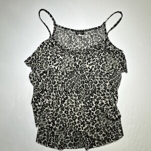 Tank Top Ruffle Tiered Leopard Print Gray M Allen B. by Allen Schwartz Cami
